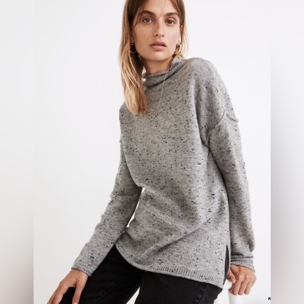 MADEWELL Donegal Whitworth Textured Graphite Mockneck Sweater Women's Size Small